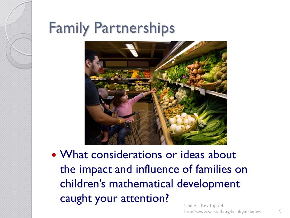 Family Partnerships What considerations or ideas about the impact and influence of families on children’s mathematical development caught your attention.
