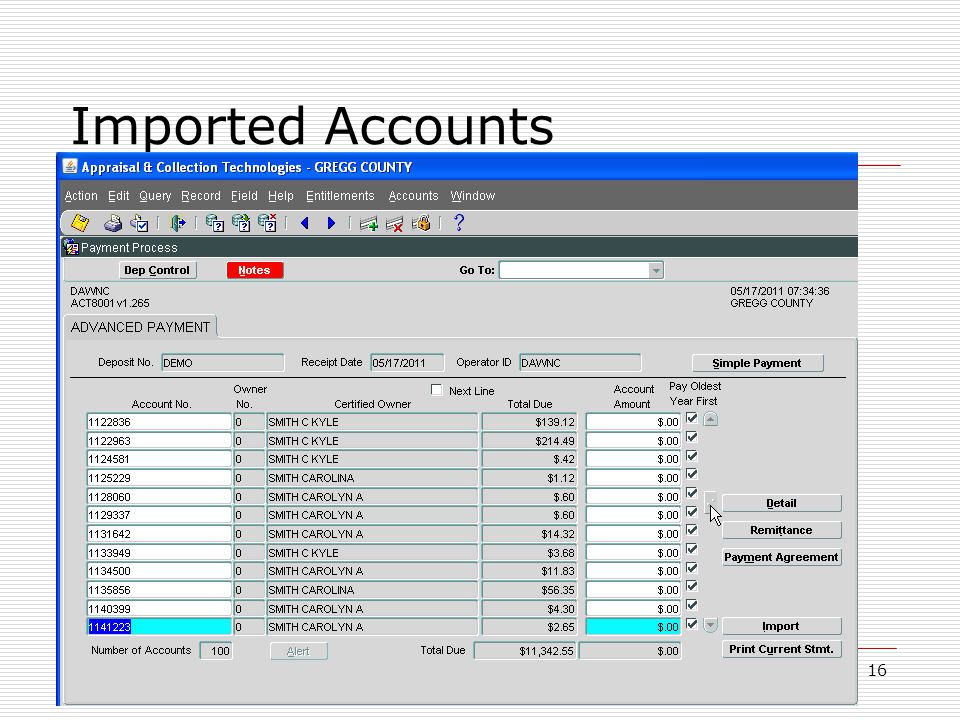 Imported Accounts 16