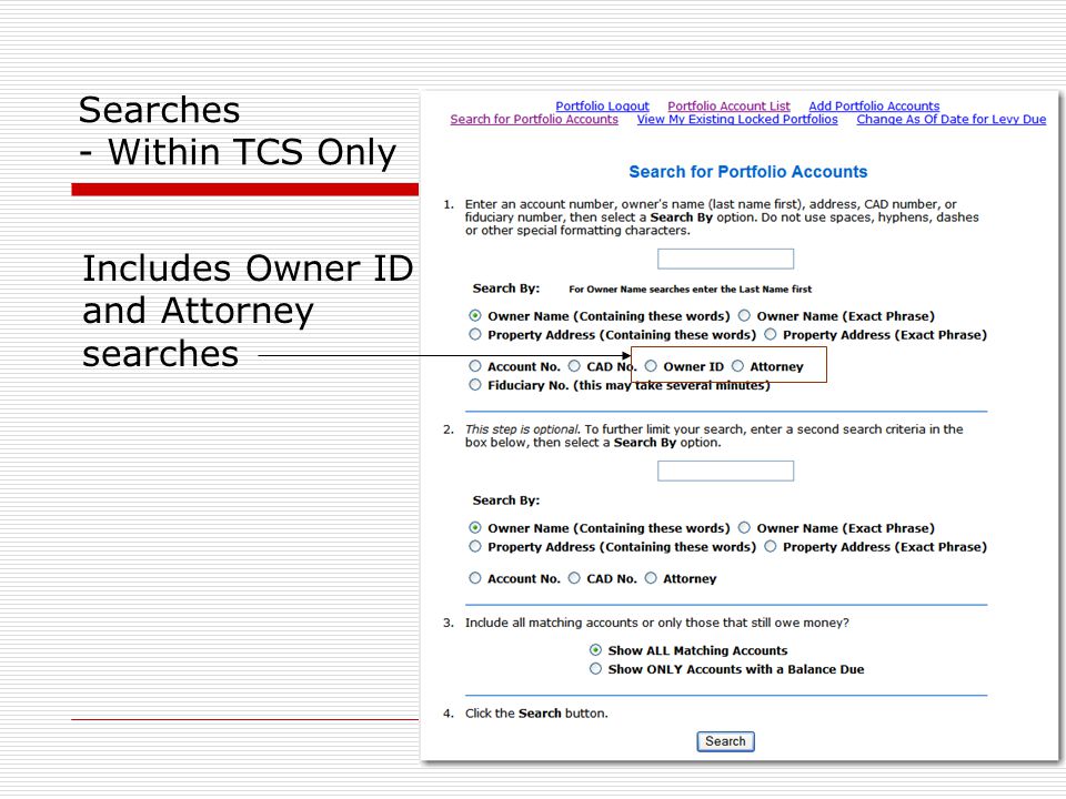 29 Searches - Within TCS Only Includes Owner ID and Attorney searches