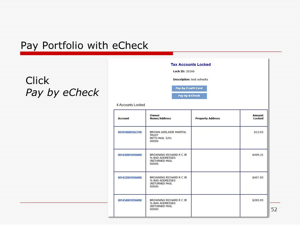 52 Pay Portfolio with eCheck Click Pay by eCheck