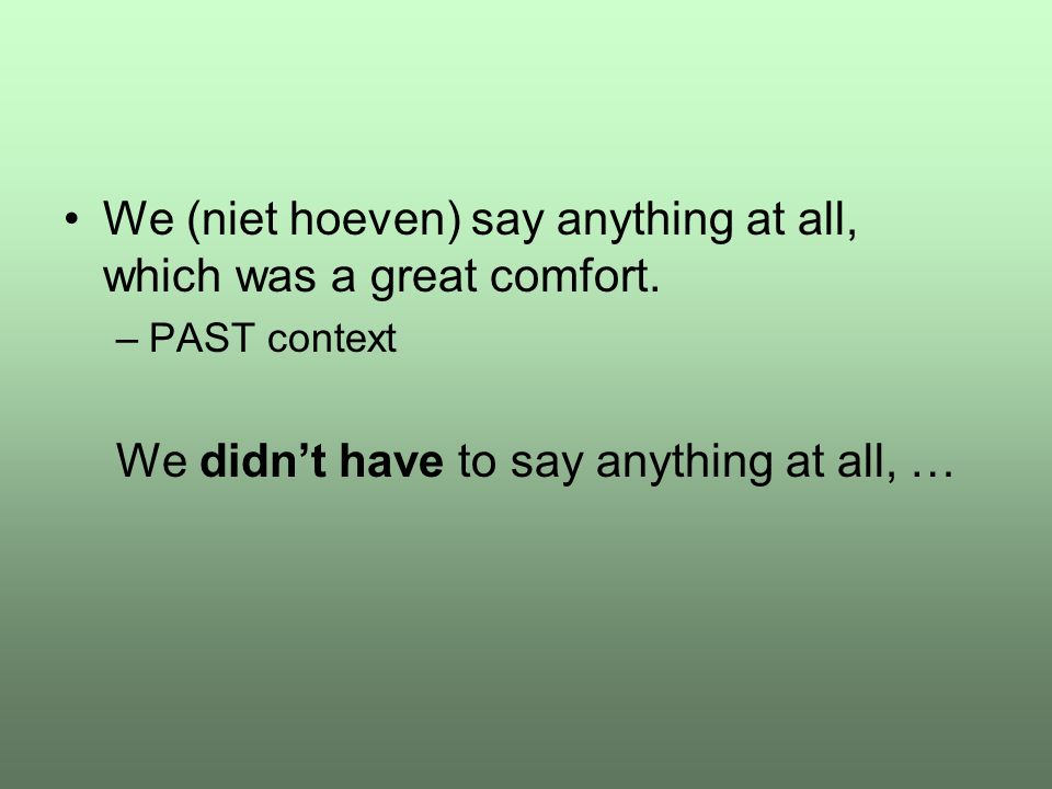We (niet hoeven) say anything at all, which was a great comfort.