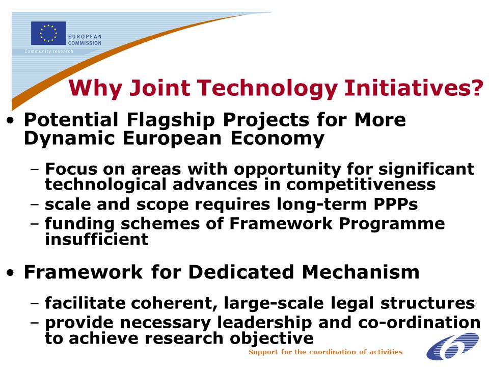 Support for the coordination of activities Why Joint Technology Initiatives.