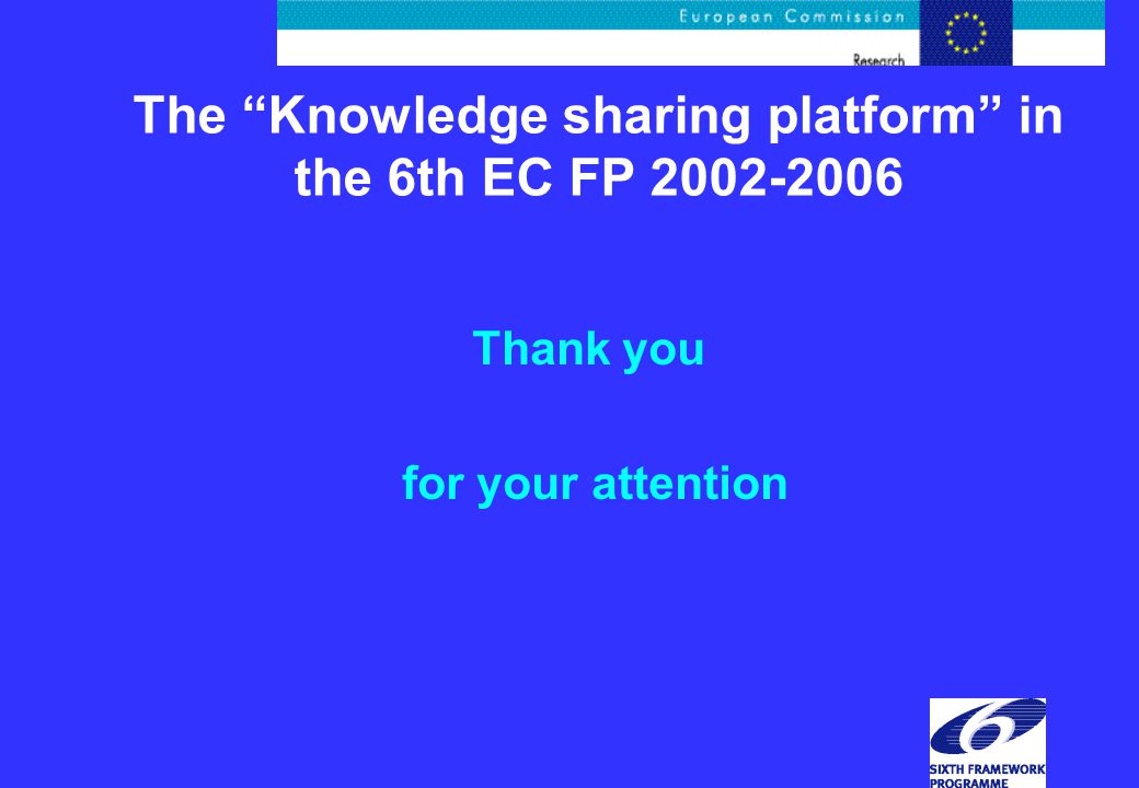 The Knowledge sharing platform in the 6th EC FP Thank you for your attention