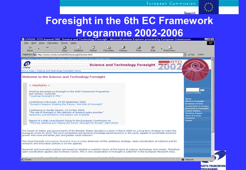 Foresight in the 6th EC Framework Programme