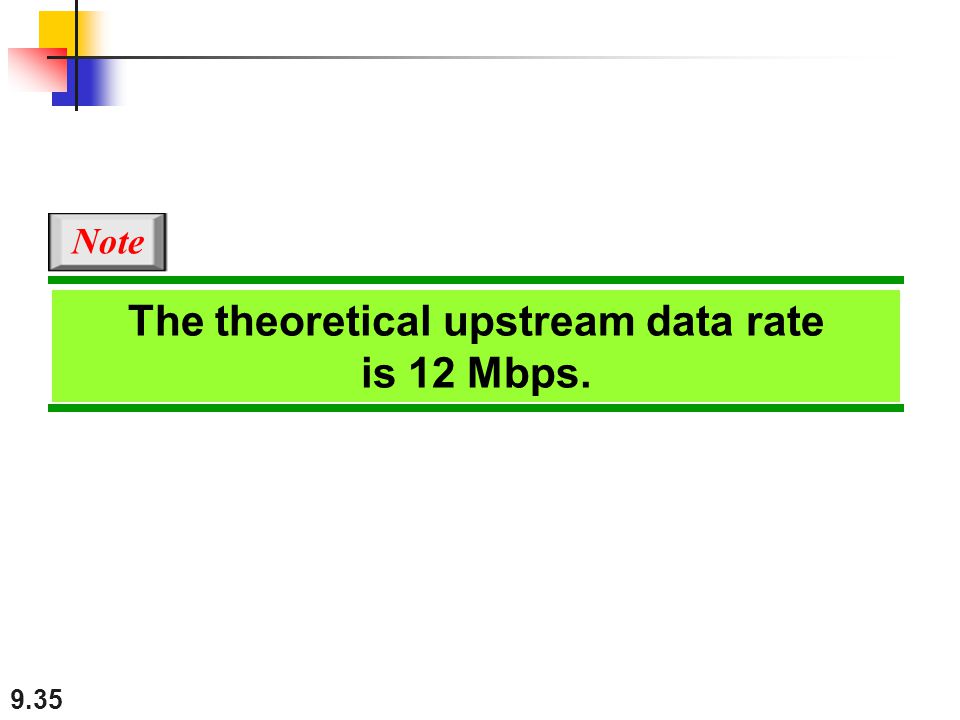 9.35 The theoretical upstream data rate is 12 Mbps. Note