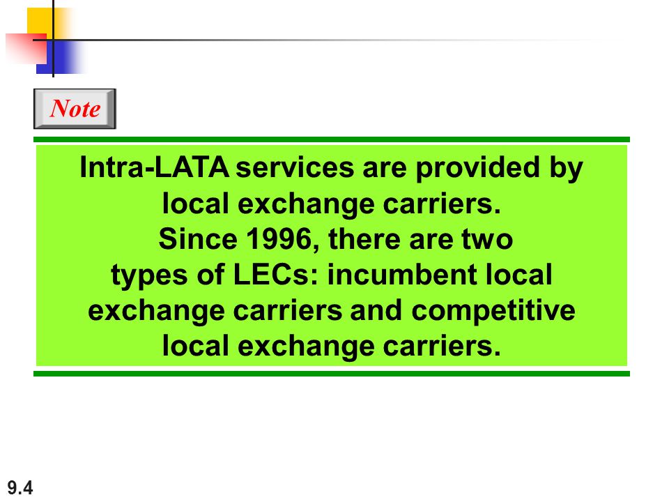 9.4 Intra-LATA services are provided by local exchange carriers.
