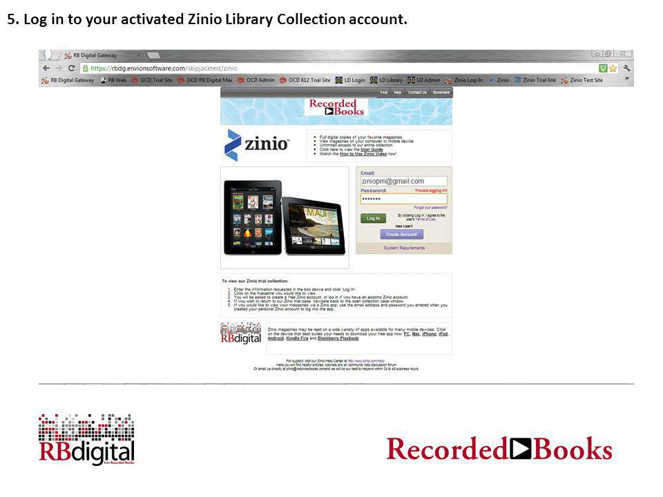 5. Log in to your activated Zinio Library Collection account.