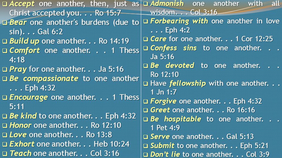  Accept one another, then, just as Christ accepted you...
