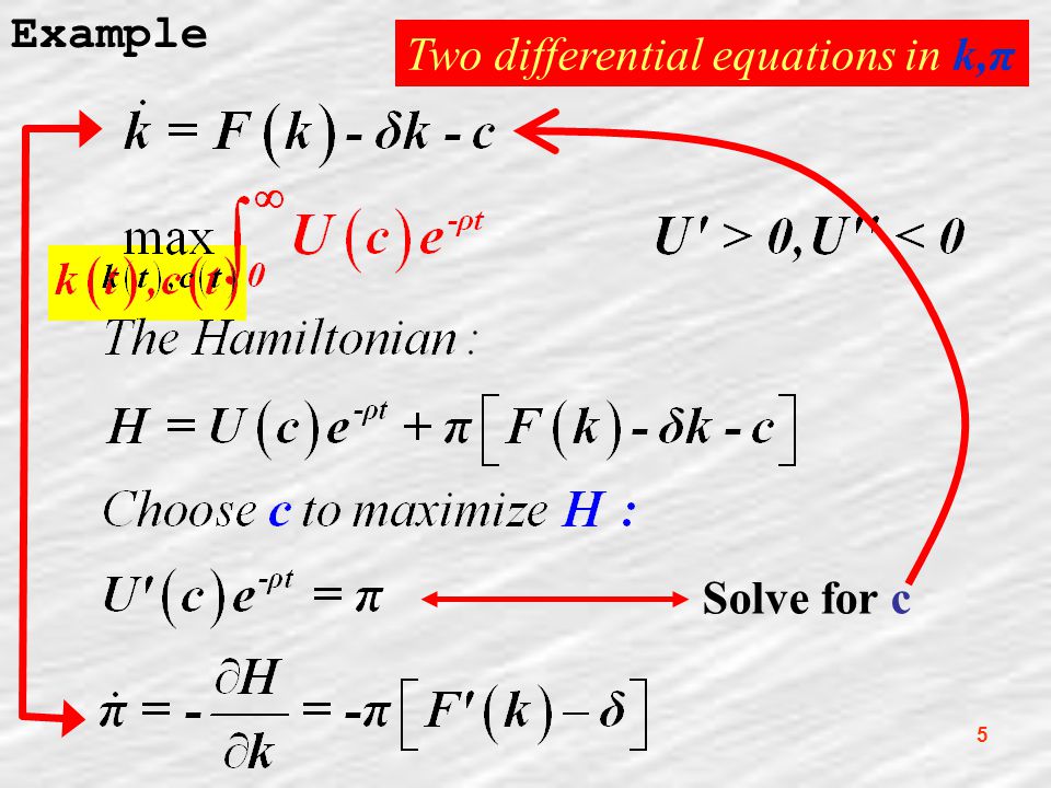 5 Example Solve for c Two differential equations in k,π