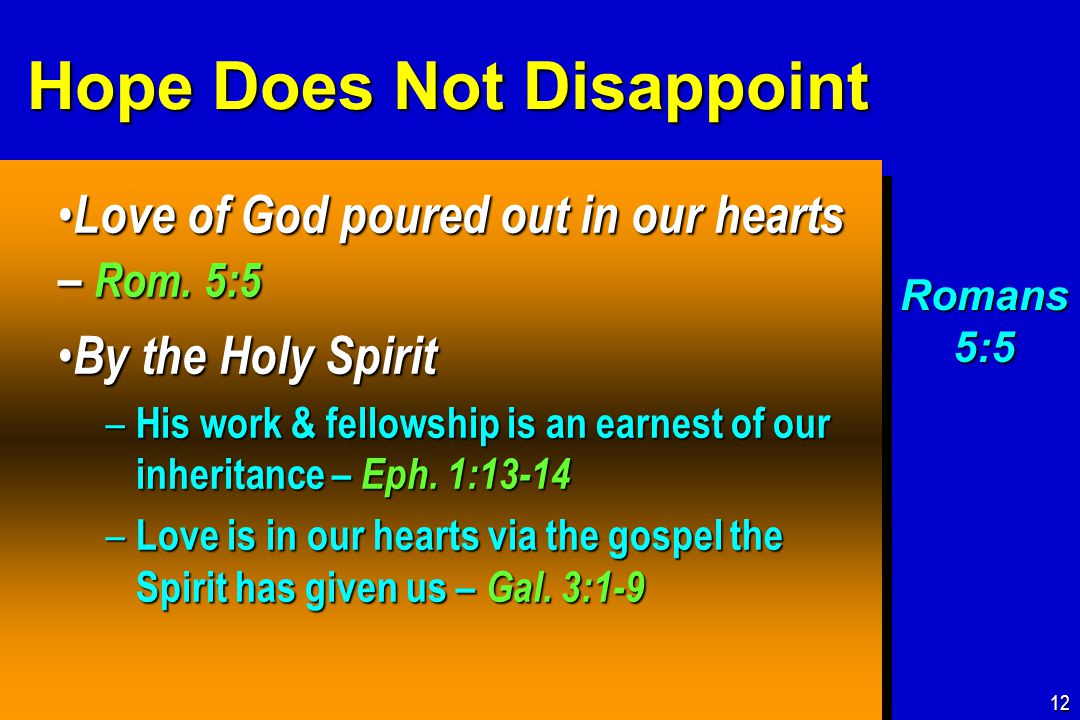 Hope Does Not Disappoint Love of God poured out in our hearts – Rom.