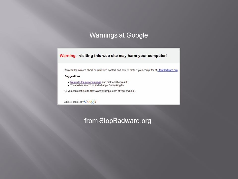 Warnings at Google from StopBadware.org