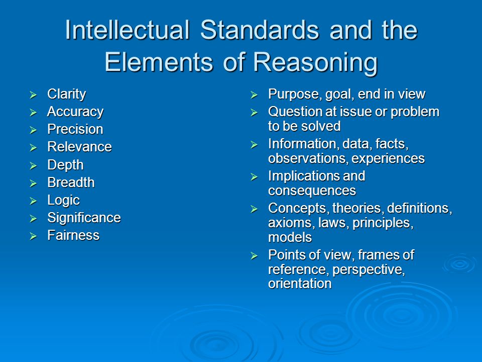 Foundation for critical thinking intellectual standards
