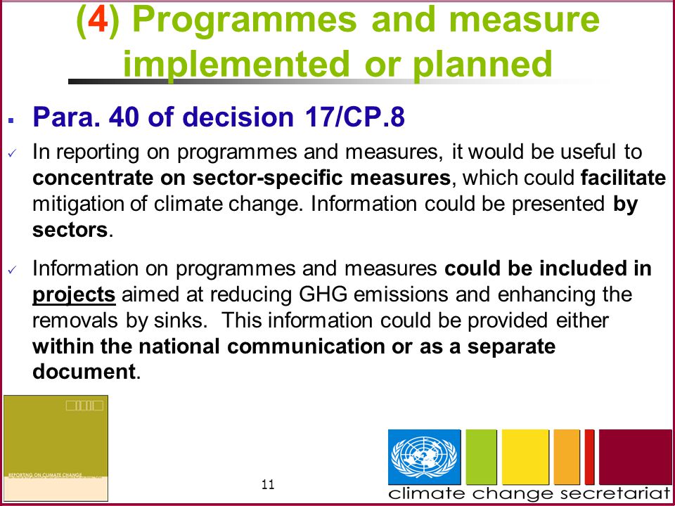 11 (4) Programmes and measure implemented or planned  Para.