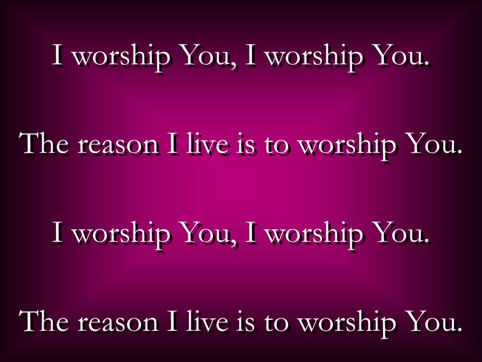 I worship You, I worship You. The reason I live is to worship You.