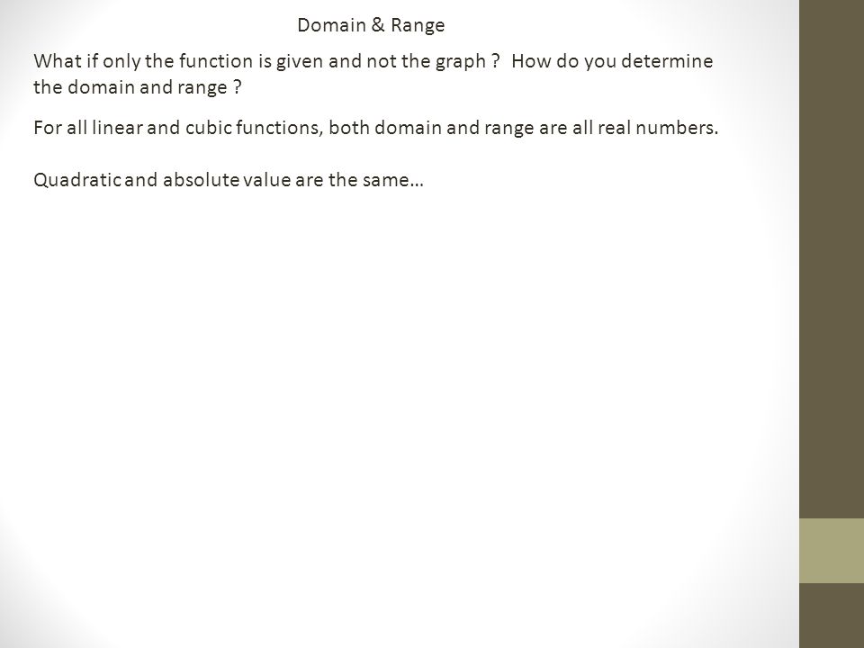 Domain & Range What if only the function is given and not the graph .