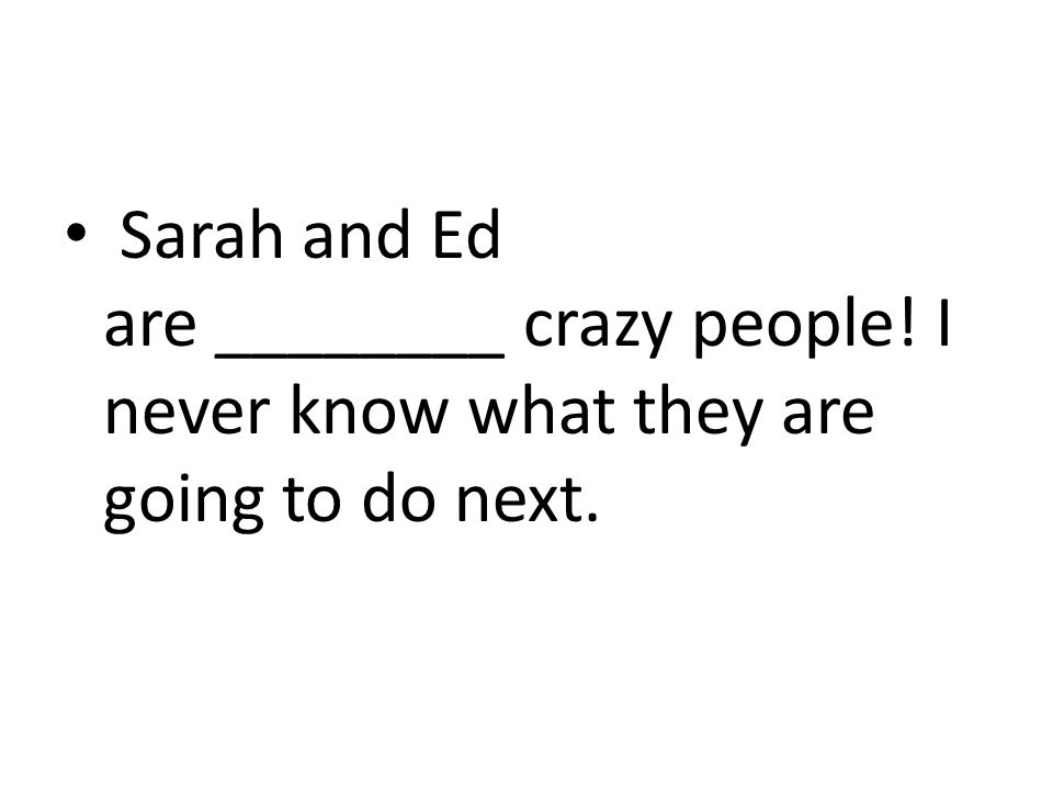 Sarah and Ed are ________ crazy people! I never know what they are going to do next.