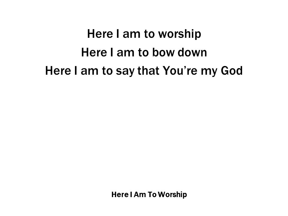 Here I Am To Worship Here I am to worship Here I am to bow down Here I am to say that You’re my God