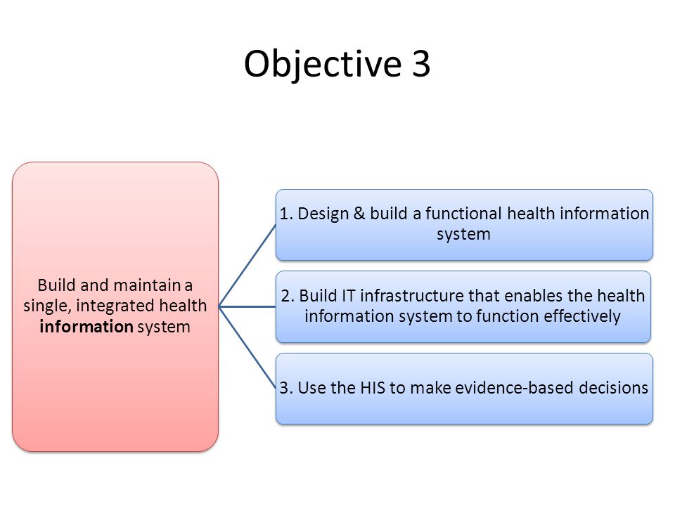Objective 3 Build and maintain a single, integrated health information system 1.