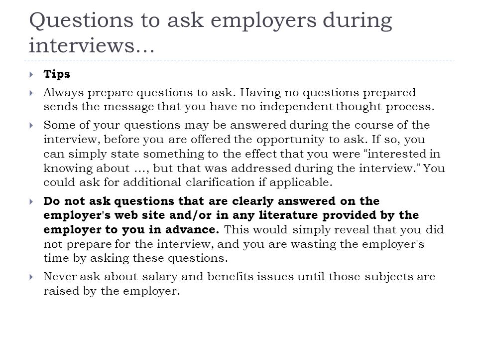 questions to ask employers during an interview