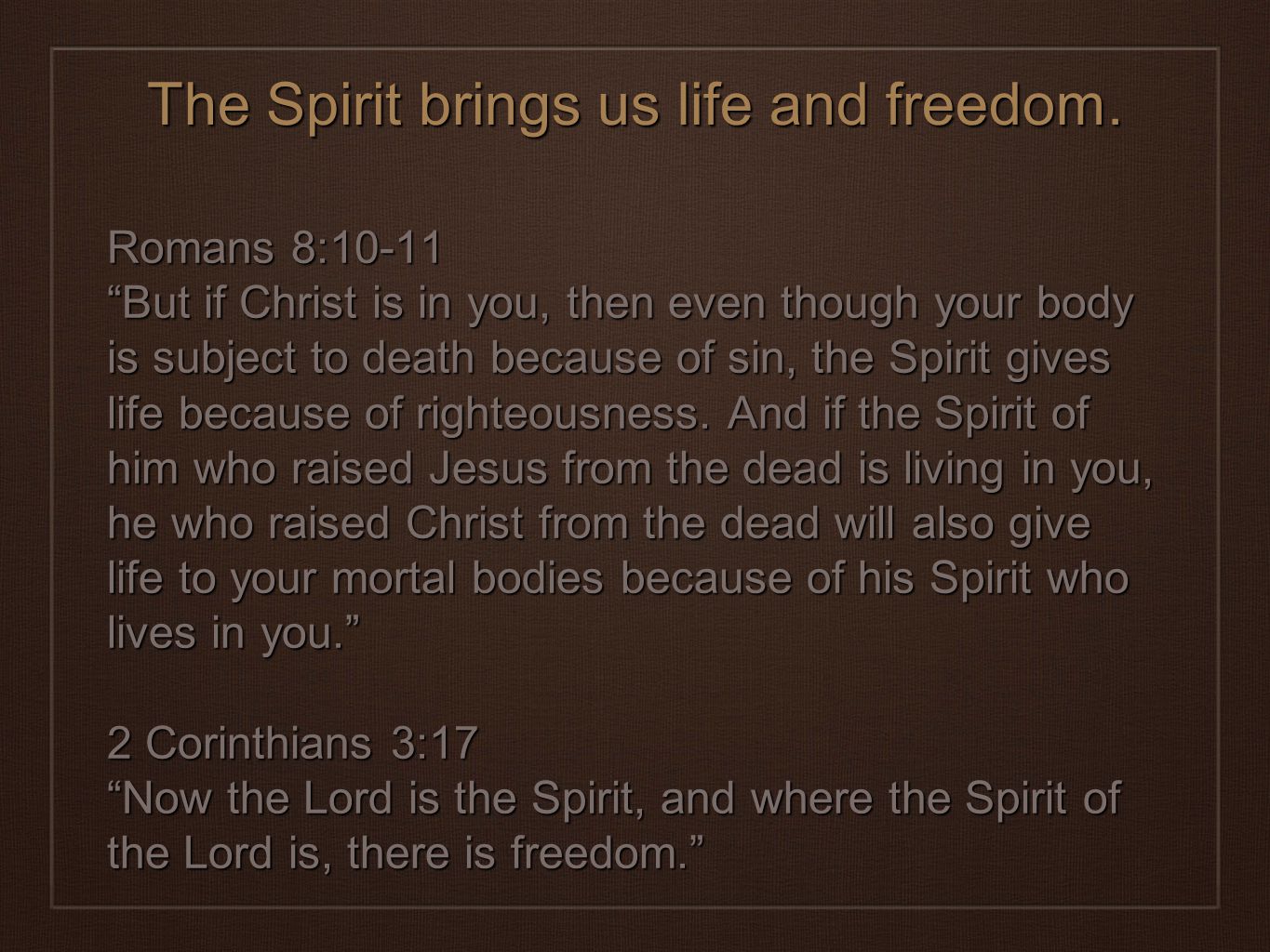 The Spirit brings us life and freedom.