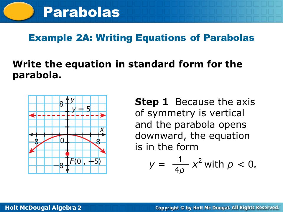 parabolas warm up lesson presentation lesson quiz ppt download write an equation for the parabola in standard form