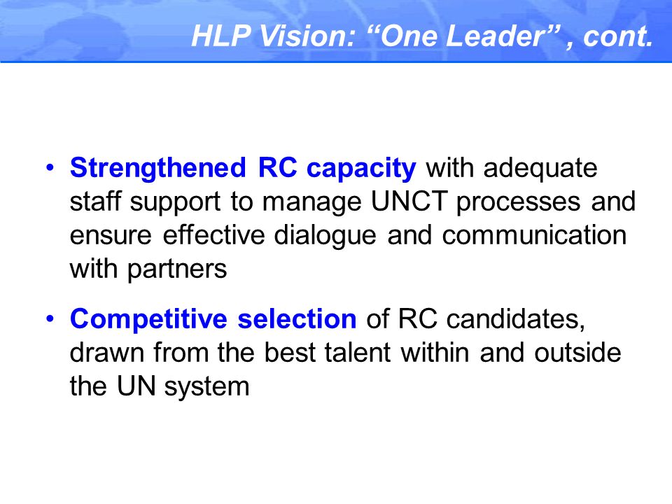HLP Vision: One Leader , cont.