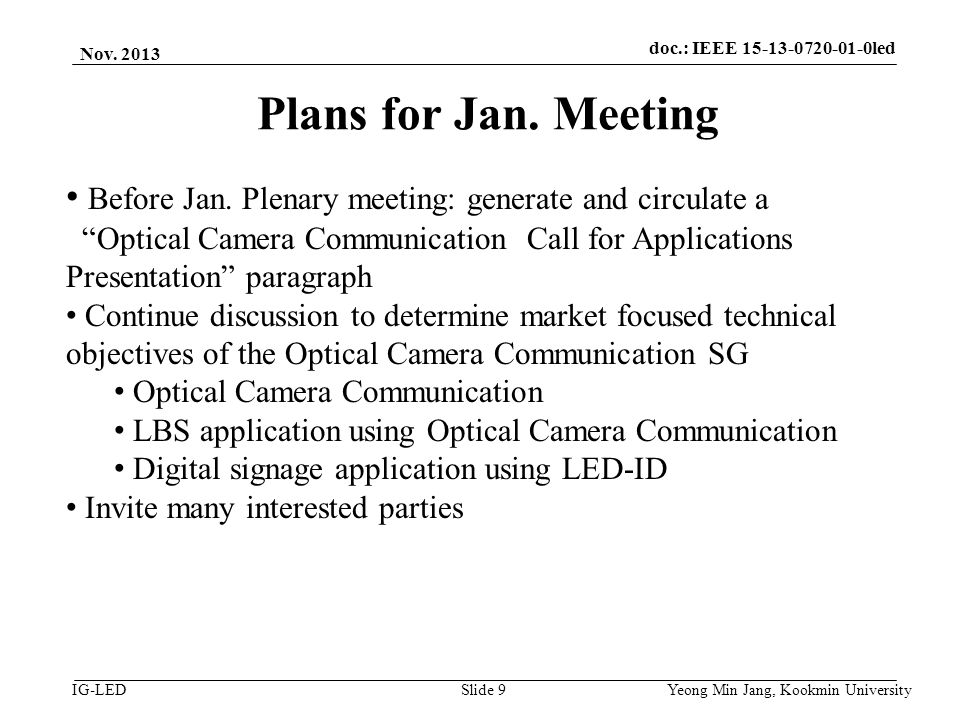 doc.: IEEE vlc IG-LED Plans for Jan.