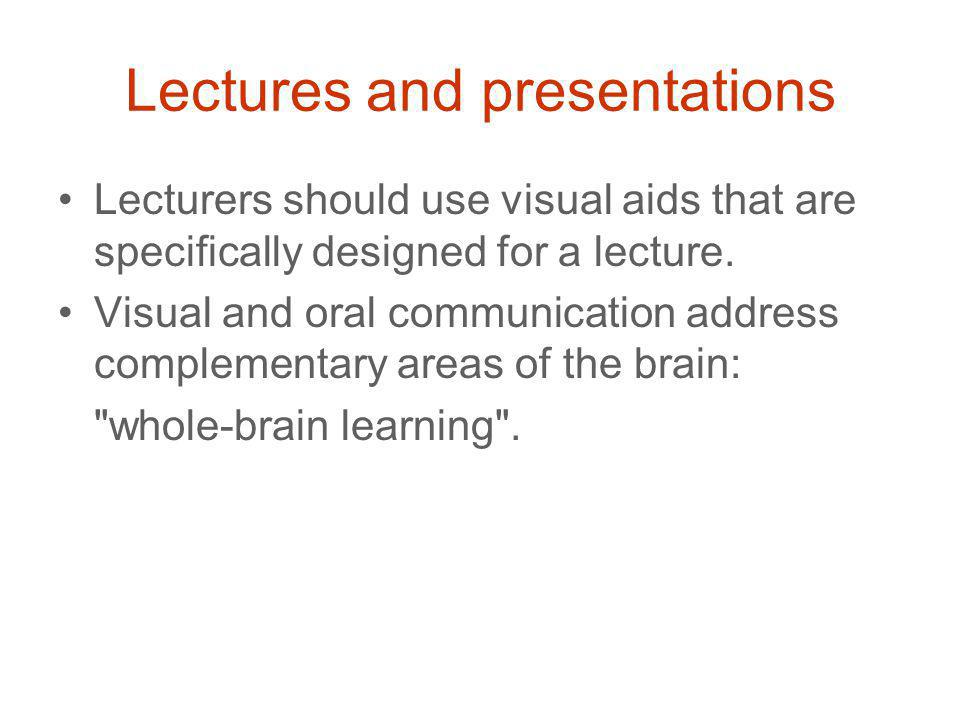 Lectures and presentations Lecturers should use visual aids that are specifically designed for a lecture.