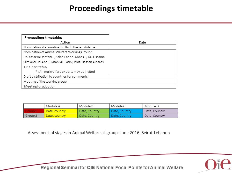 Proceedings timetable: ActionDate Nominationof a coordinator: Prof.