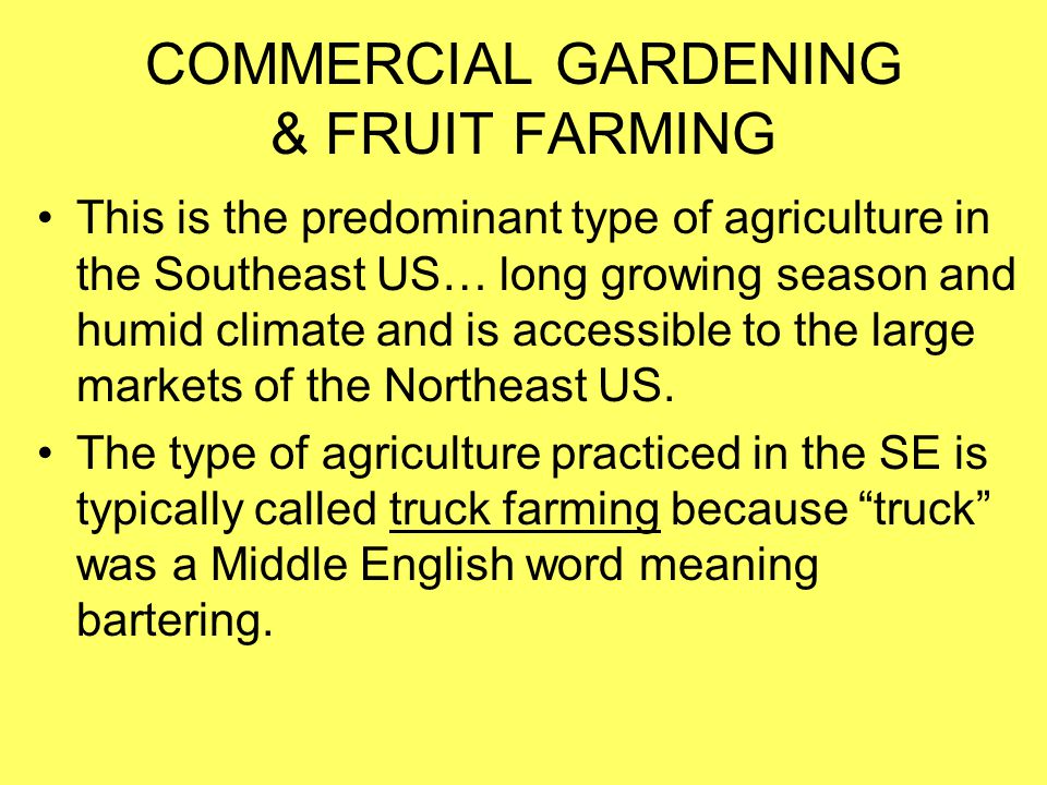 Don T Worry About Writing Ppt 27 Commercial Gardening Fruit Farming This Is The Predominant Type Of Agriculture In Southeast Us Long Growing Season And Humid Climate