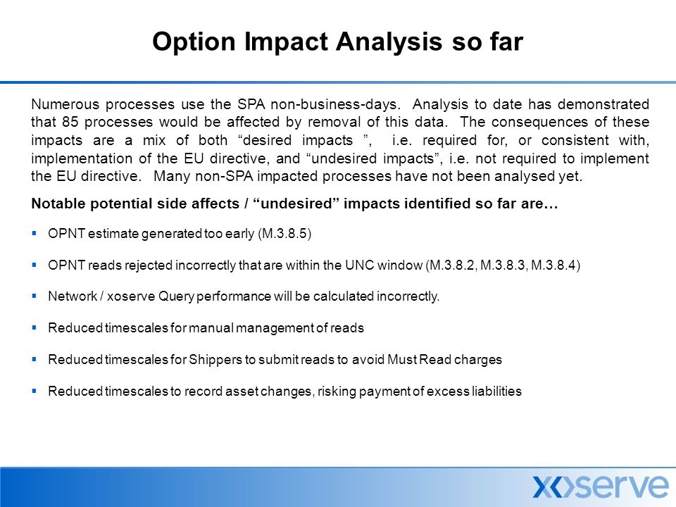 Option Impact Analysis so far Numerous processes use the SPA non-business-days.
