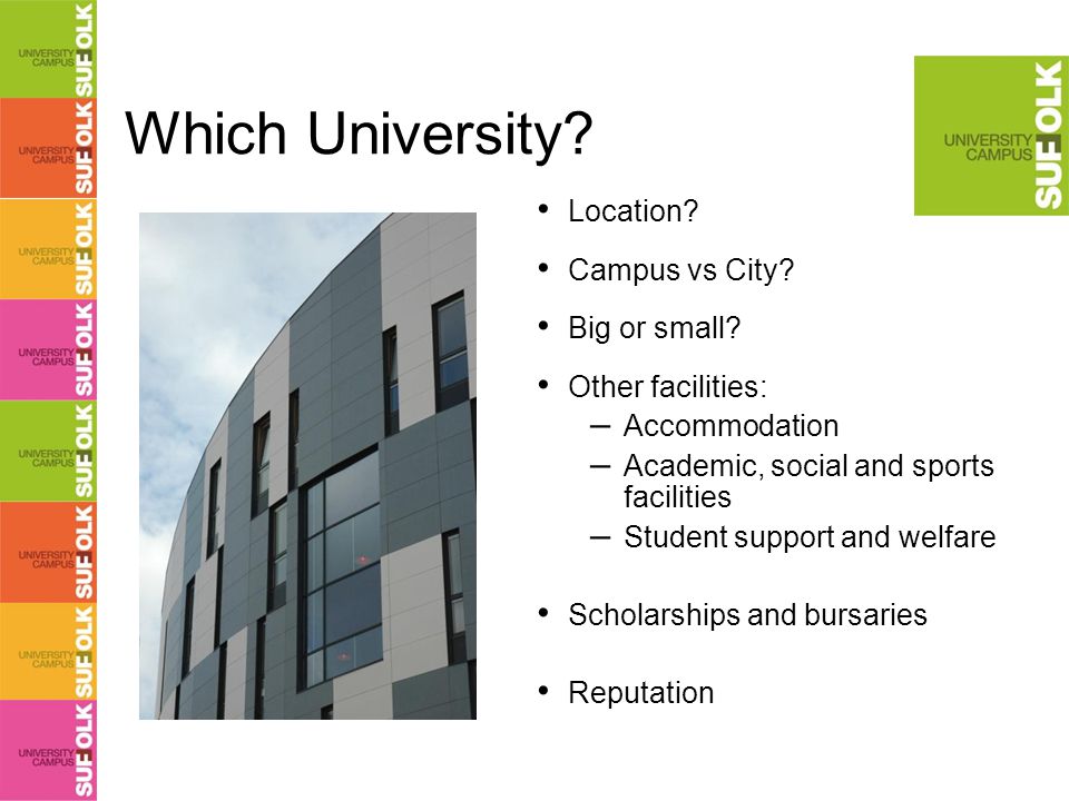 Which University. Location. Campus vs City. Big or small.