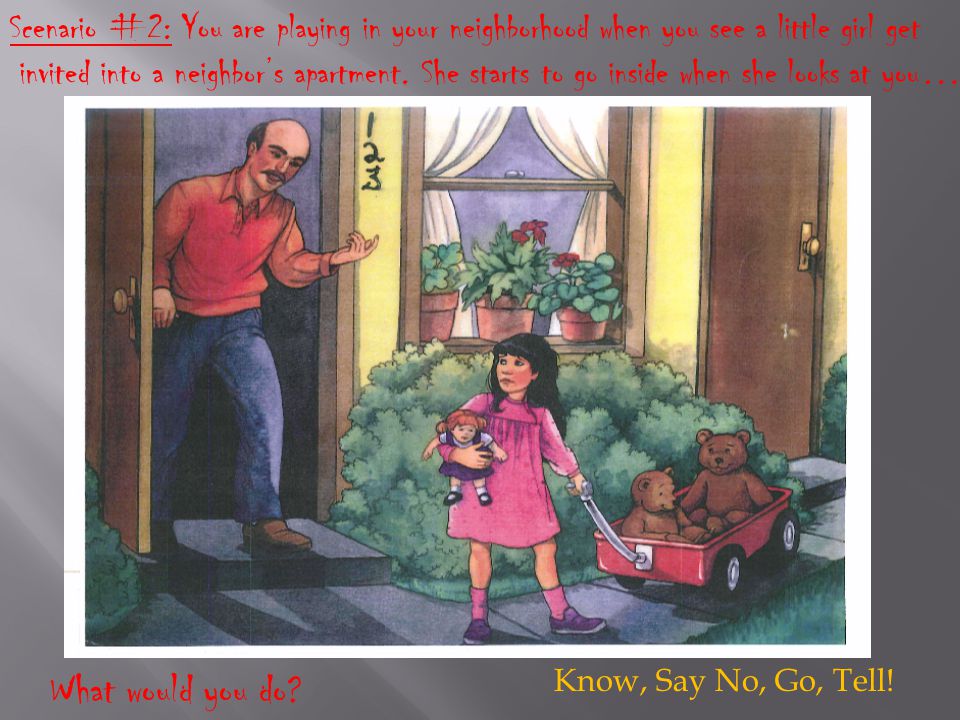 Scenario #2: You are playing in your neighborhood when you see a little girl get invited into a neighbor’s apartment.