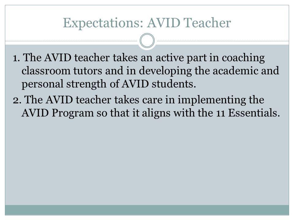 Expectations: AVID Teacher 1.