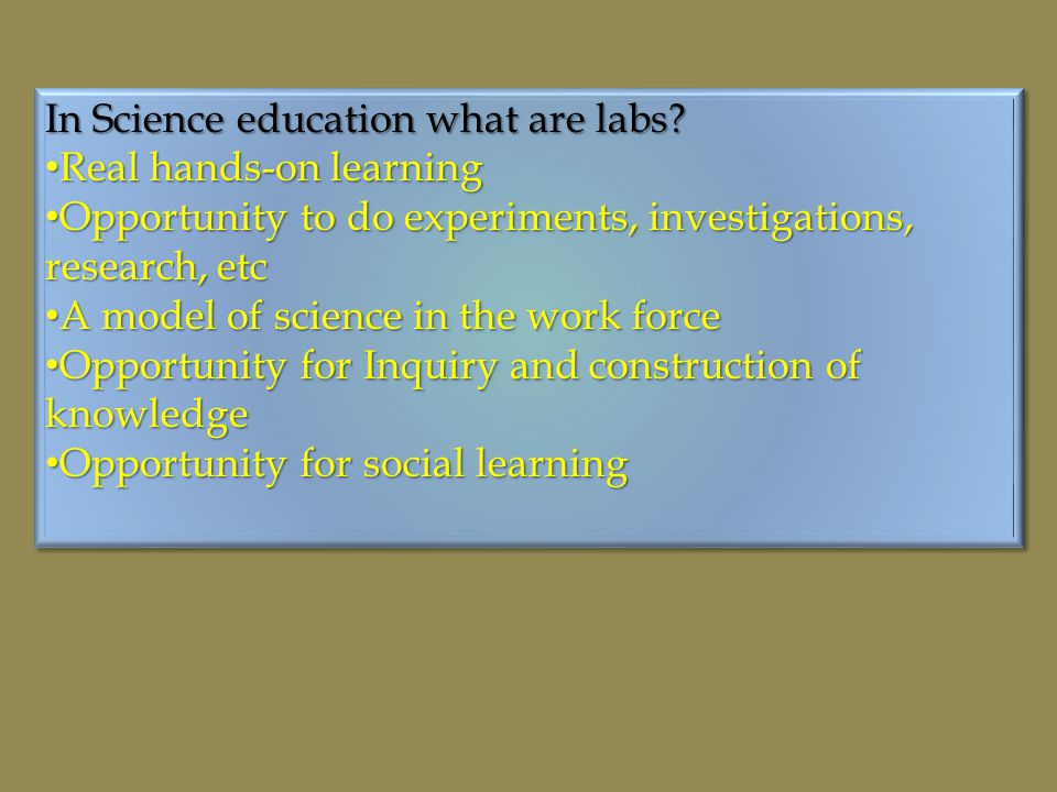 In Science education what are labs.
