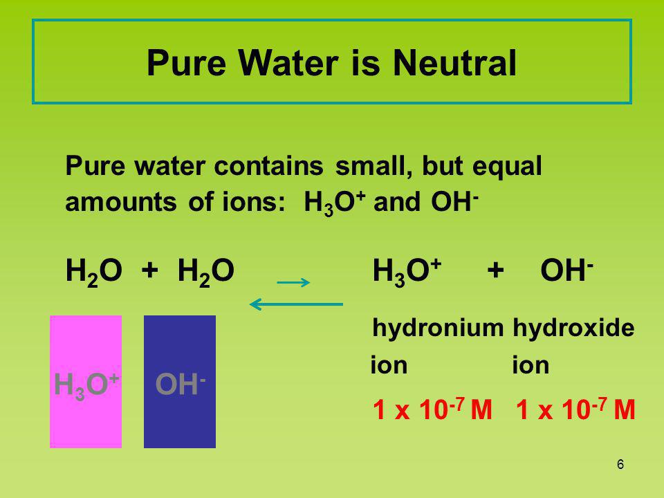 LecturePLUS Timberlake5 Ionization of Water Occasionally, in water, a H + is transferred between H 2 O molecules