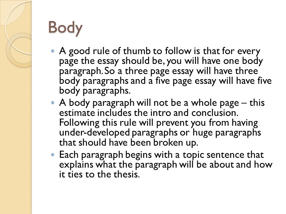 Body of an essay includes