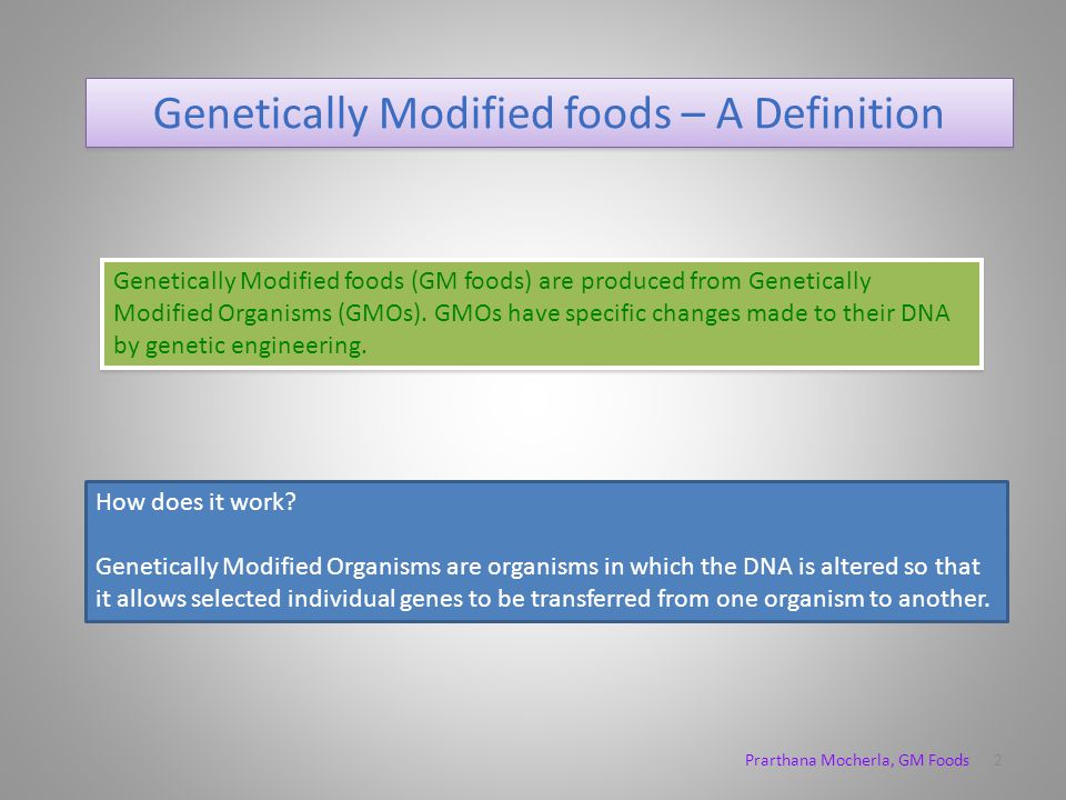 Genetically Modified foods Prarthana Mocherla 7DD