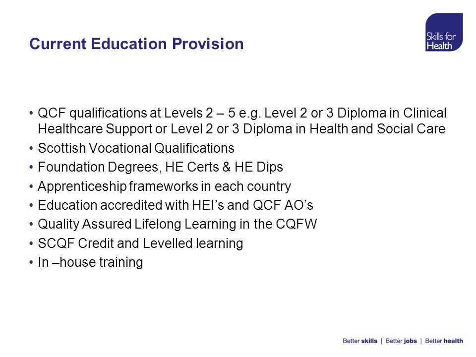 Current Education Provision QCF qualifications at Levels 2 – 5 e.g.
