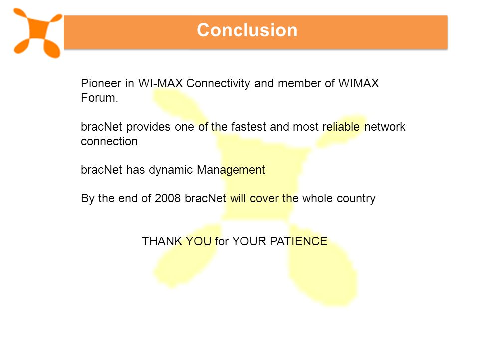 Conclusion Pioneer in WI-MAX Connectivity and member of WIMAX Forum.