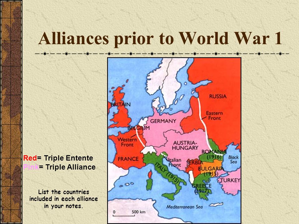 Alliances prior to World War 1 Red Triple Entente Pink Triple