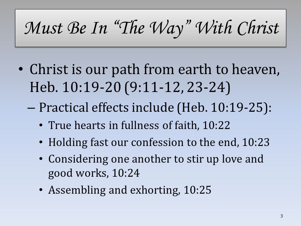 Must Be In The Way With Christ Christ is our path from earth to heaven, Heb.