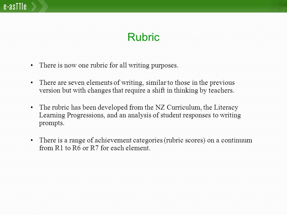Rubric There is now one rubric for all writing purposes.