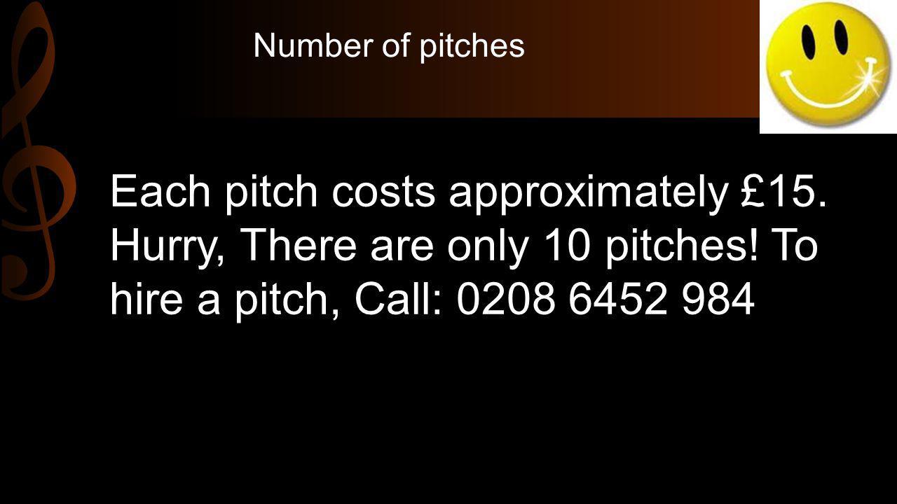 Number of pitches Each pitch costs approximately £15.