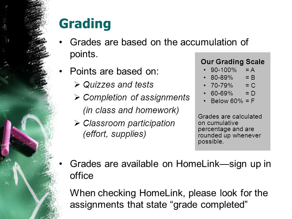 Grading Grades are based on the accumulation of points.
