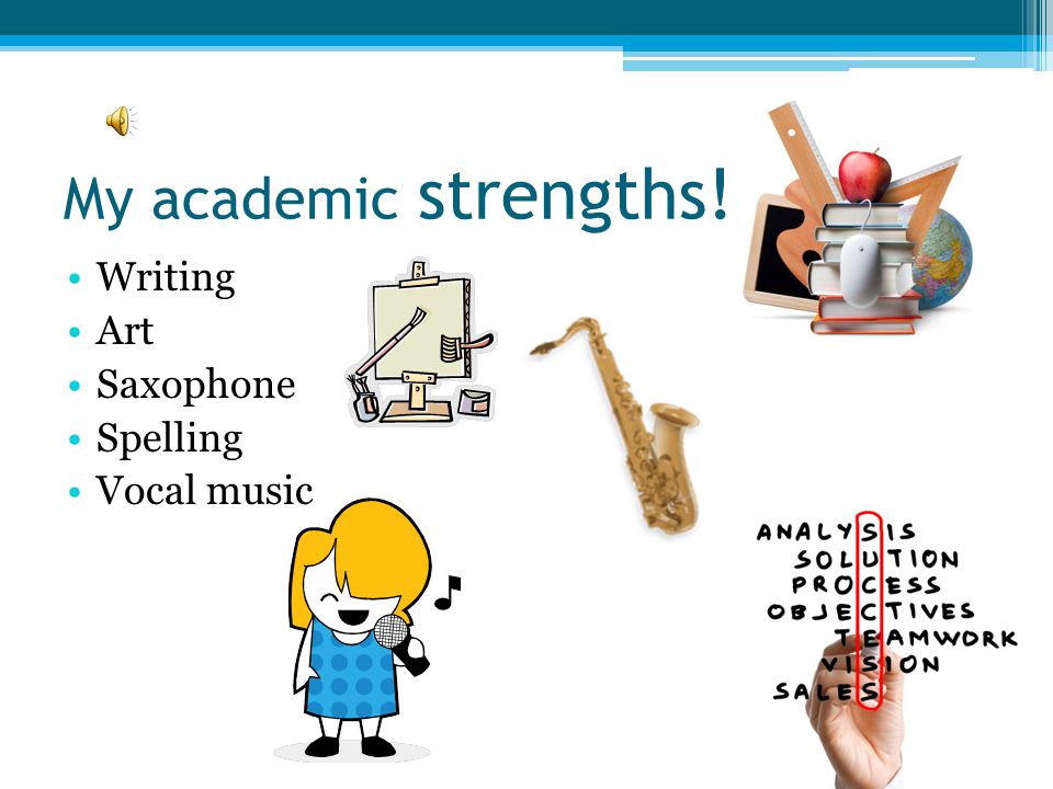 My academic strengths! Writing Art Saxophone Spelling Vocal music