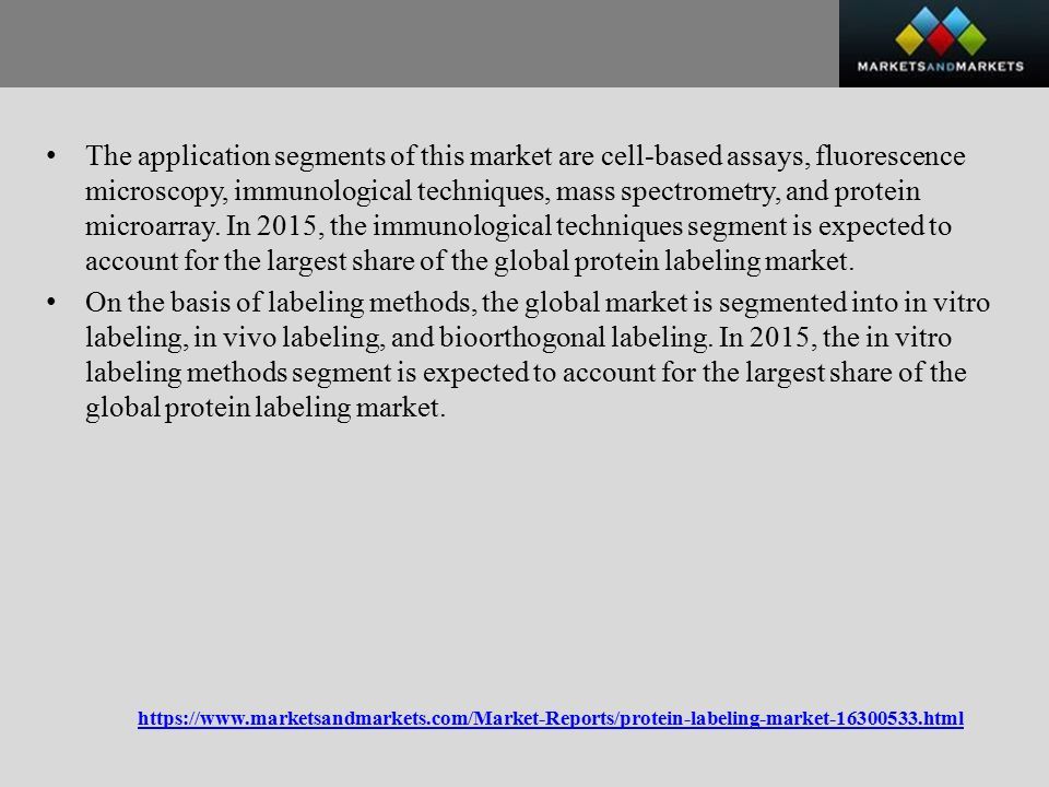 The application segments of this market are cell-based assays, fluorescence microscopy, immunological techniques, mass spectrometry, and protein microarray.