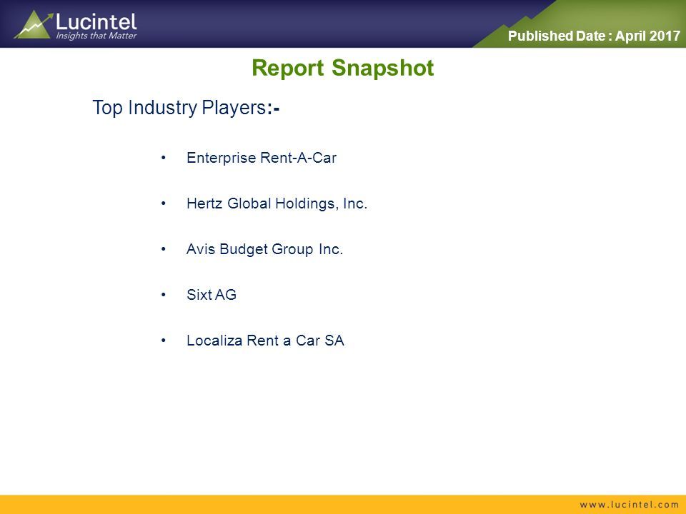Report Snapshot Top Industry Players:- Enterprise Rent-A-Car Hertz Global Holdings, Inc.