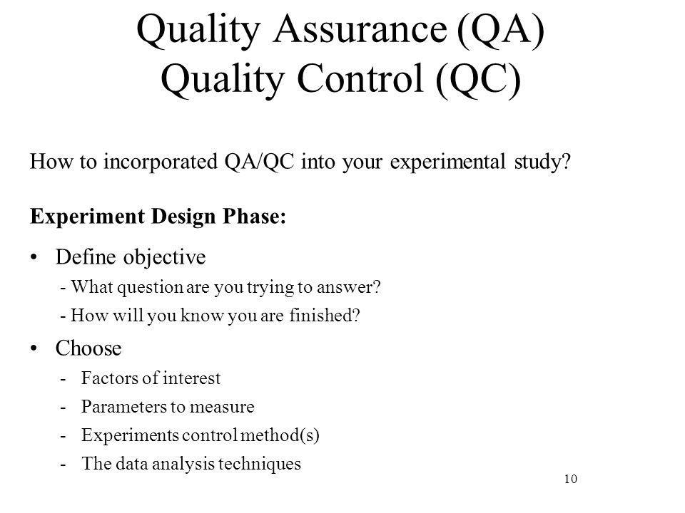 quality assurance objectives