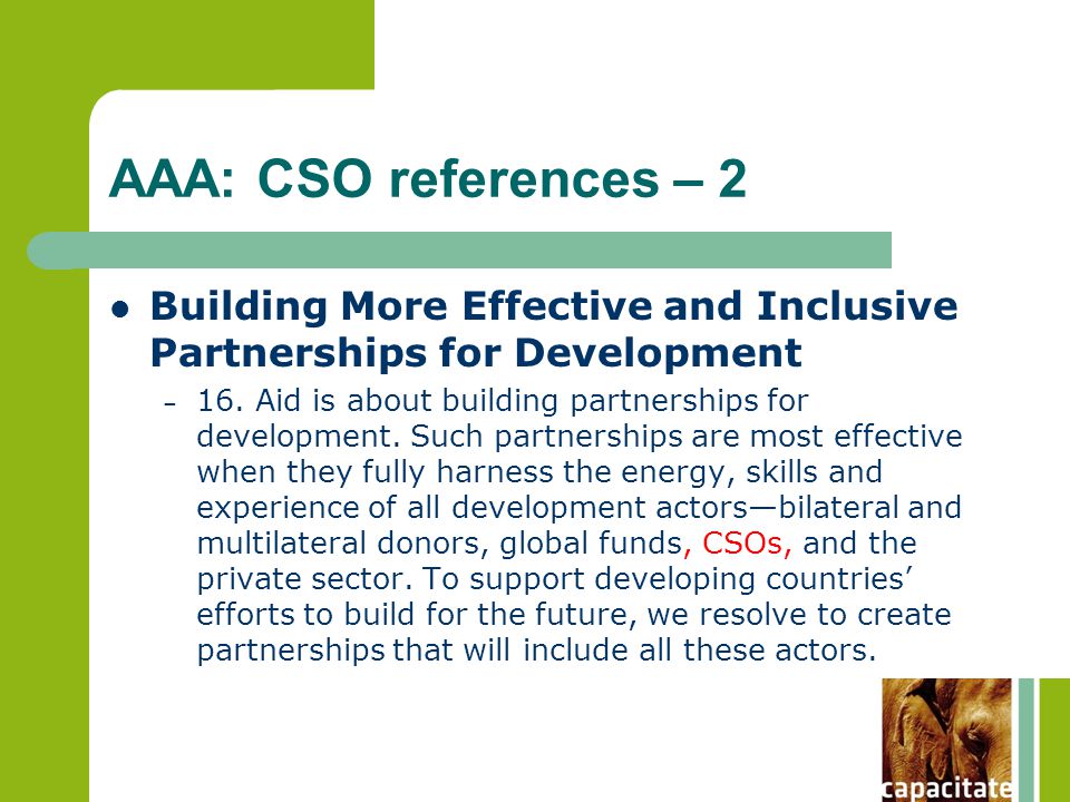AAA: CSO references – 2 Building More Effective and Inclusive Partnerships for Development – 16.
